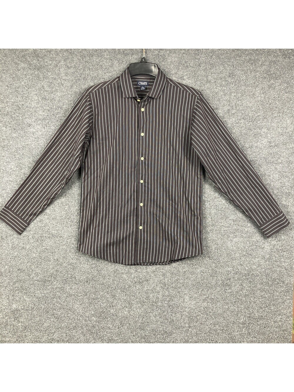 Chaps Boys Size Large 14/16 Long Sleeve Black  Striped Button Dress Shirt EUC